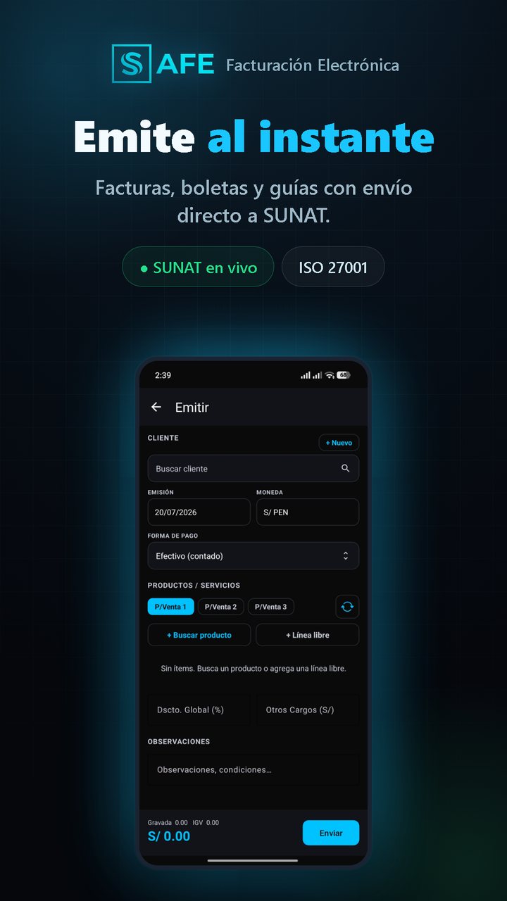 Emite facturas, boletas y guías al instante desde el celular